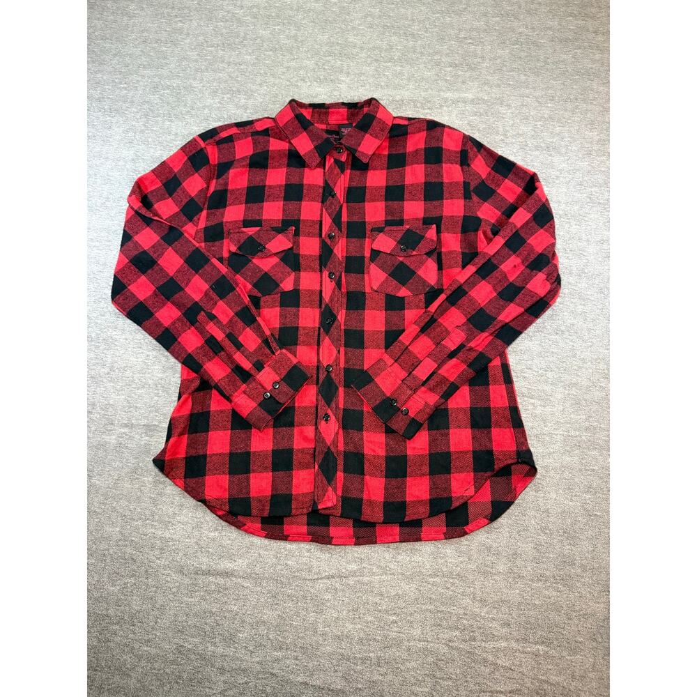 Canyon Creek Womens XL Red Black Buffalo Plaid Flannel Shirt 100% Cotton